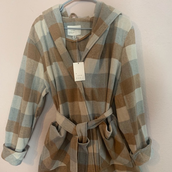 a new day Jackets & Blazers - A New Day Womens Buffalo Check Plaid Hooded Longline Coat with Belt .